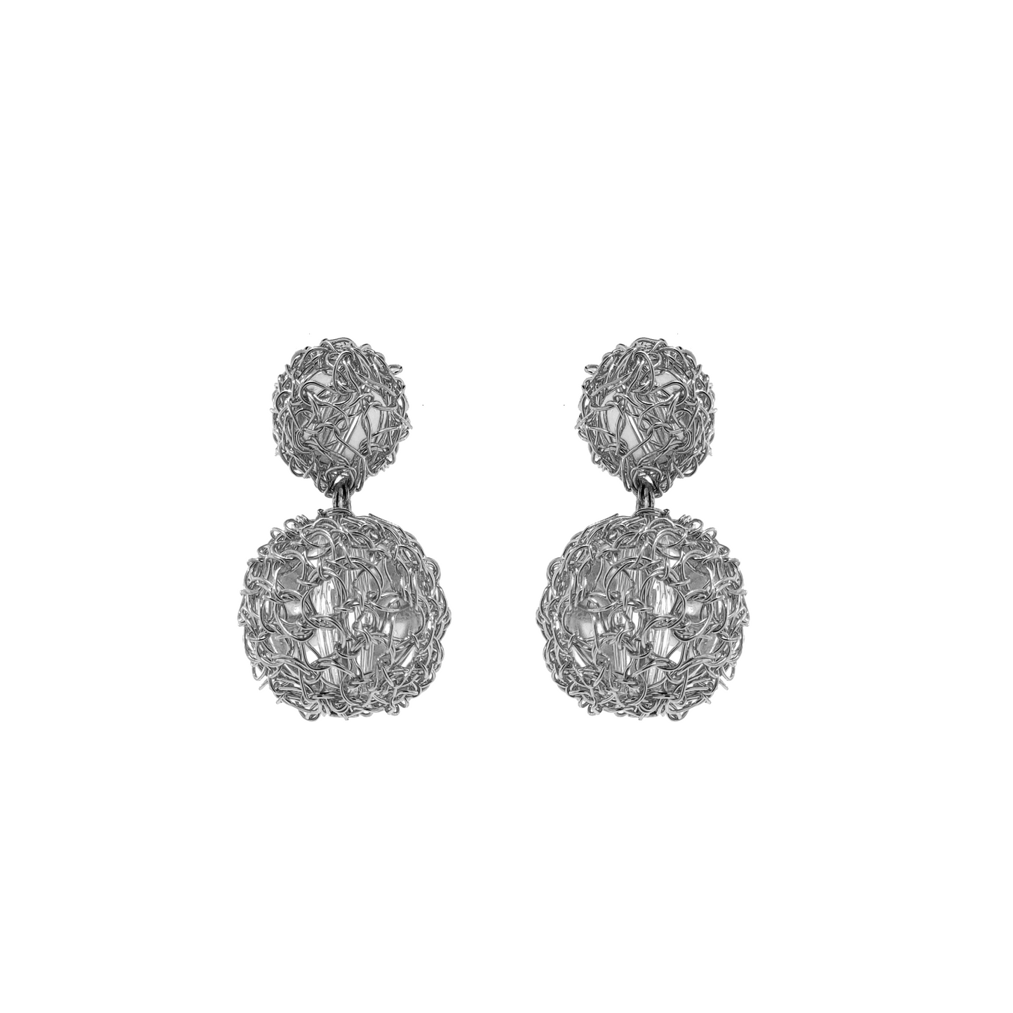 All Silver Spheres Duo Handmade Earrings