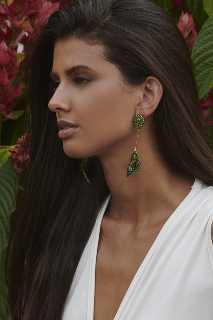 Forest Green Mix Tulip Handmade Crochet Earrings