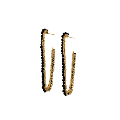 Black & Gold Lilo Hoops Handmade Crochet Earrings