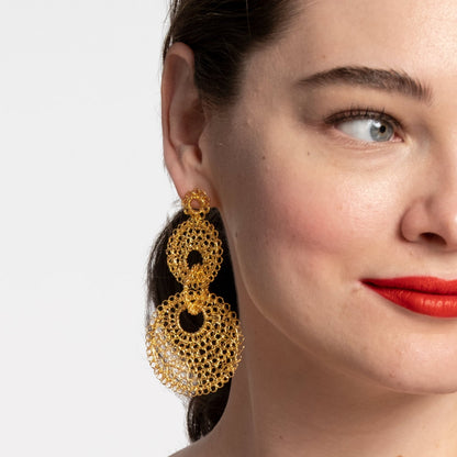 All Gold Iris Handmade Crochet Earrings