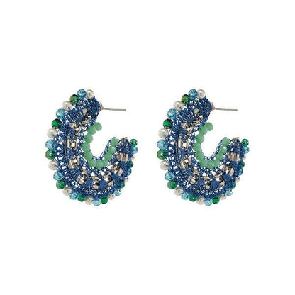 Ocean Blue Mix Ripples Hoops Handmade Earrings