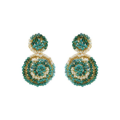 Ocean Teal Mix Mix Dahlia Mini Handmade Earrings