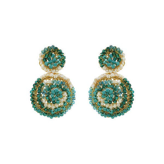 Ocean Teal Mix Mix Dahlia Mini Handmade Earrings