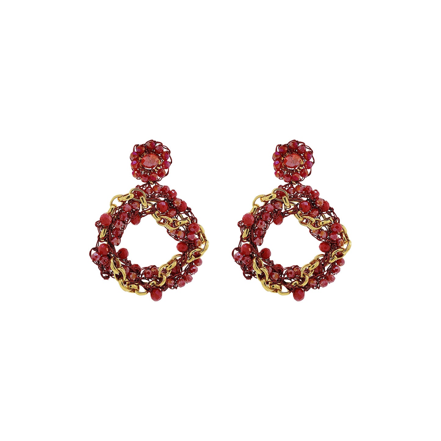Red & Gold Hera Handmade Crochet Earrings