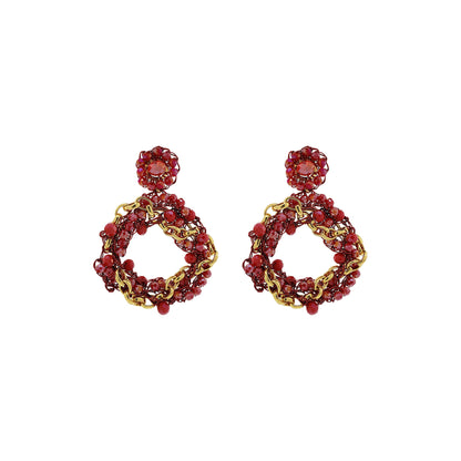 Red & Gold Hera Handmade Crochet Earrings