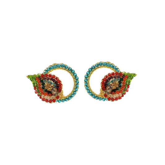 Multi & Gold Calla Circle Posts Handmade Crochet Earrings