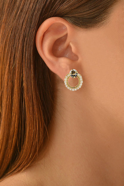 Clear & Gold Lena Mini Post Handmade Crochet Earring