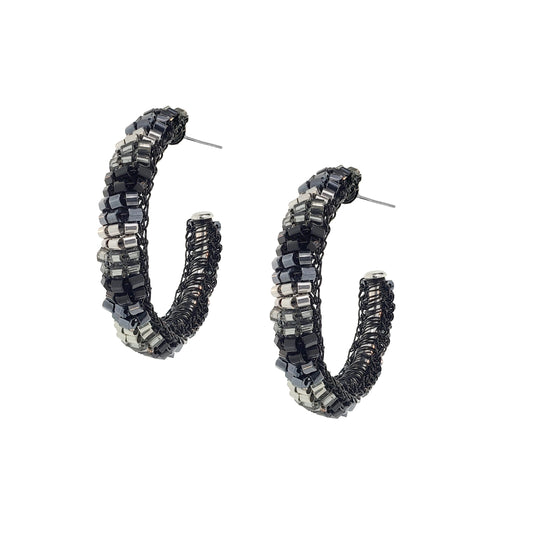 Royal Black Mix Maya Hoops Handmade Crochet Earrings