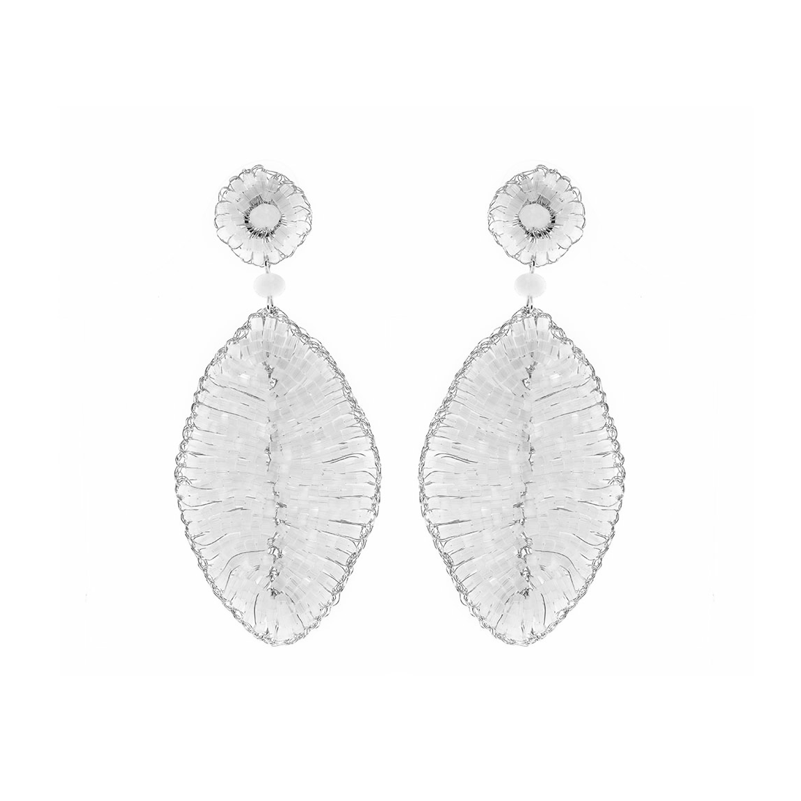 White & Silver Leaf Handmade Crochet Earrings