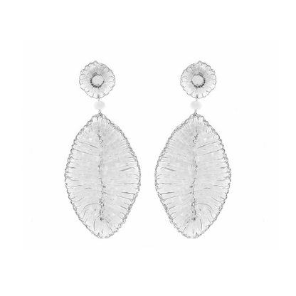 White & Silver Leaf Handmade Crochet Earrings