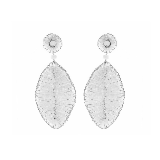 White & Silver Leaf Handmade Crochet Earrings