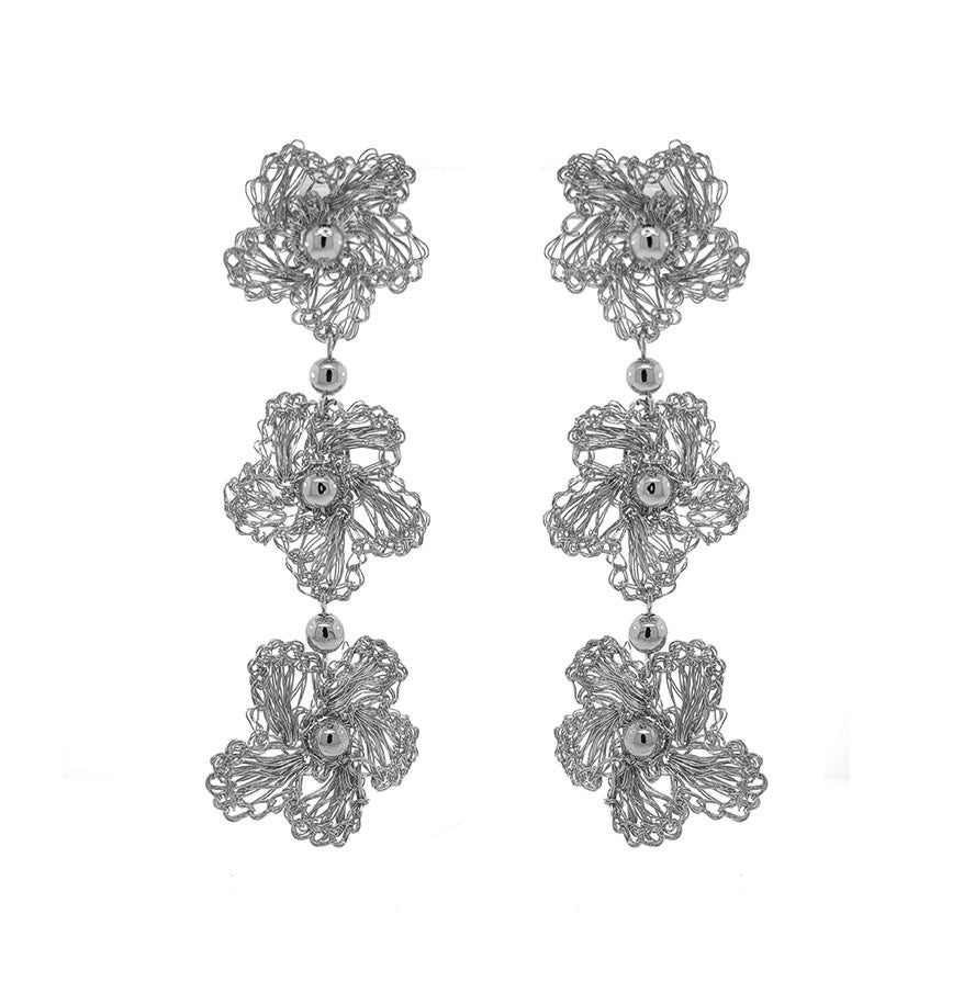 All Silver Audrey Cascade Handmade Crochet Earrings