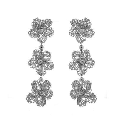 All Silver Audrey Cascade Handmade Crochet Earrings