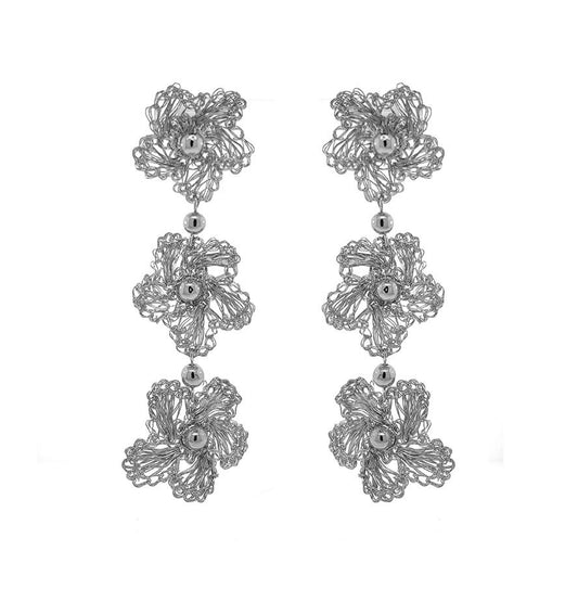 All Silver Audrey Cascade Handmade Crochet Earrings