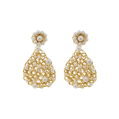 Pearl & Gold Aurora Handmade Crochet Earrings