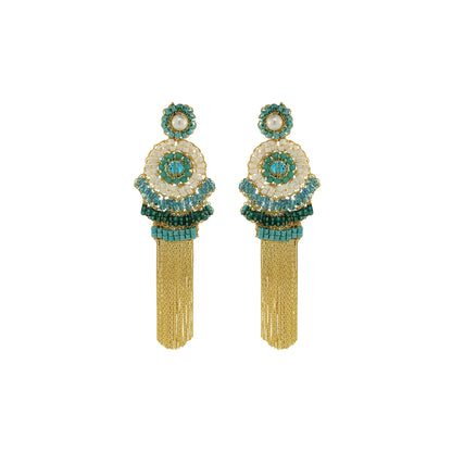 Ocean Teal Mix Ripples Fringe Handmade Crochet Earrings