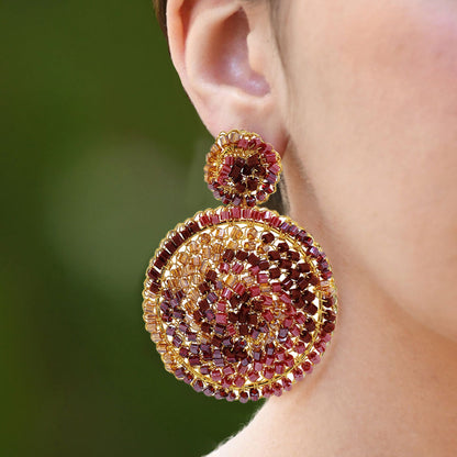 Crimson Red Mix Dahlia Handmade Crochet Earrings