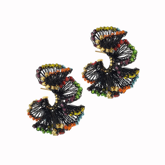 Multi & Black Rio Hoops Handmade Crochet Earrings