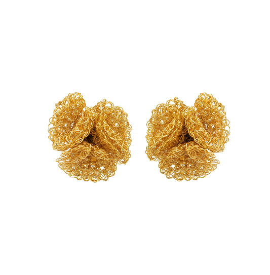 All Gold Reef Trio Post Handmade Crochet Earrings || IN CLIP