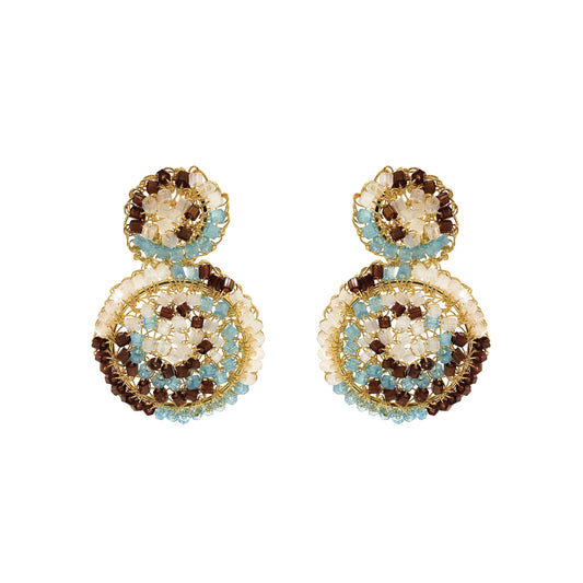 Blue & Brown Mix Mix Dahlia Mini Handmade Earrings