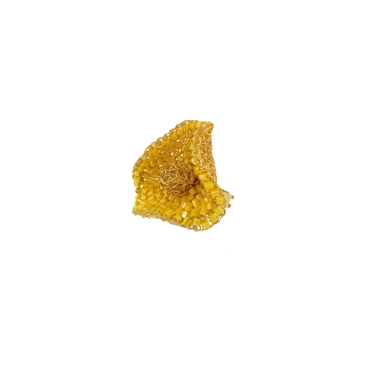 Summer Yellow & Gold Buttercup Crystal Handmade Crochet Ring