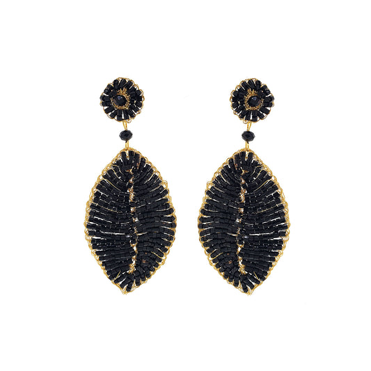 Black & Gold Leaf Handmade Crochet Earrings