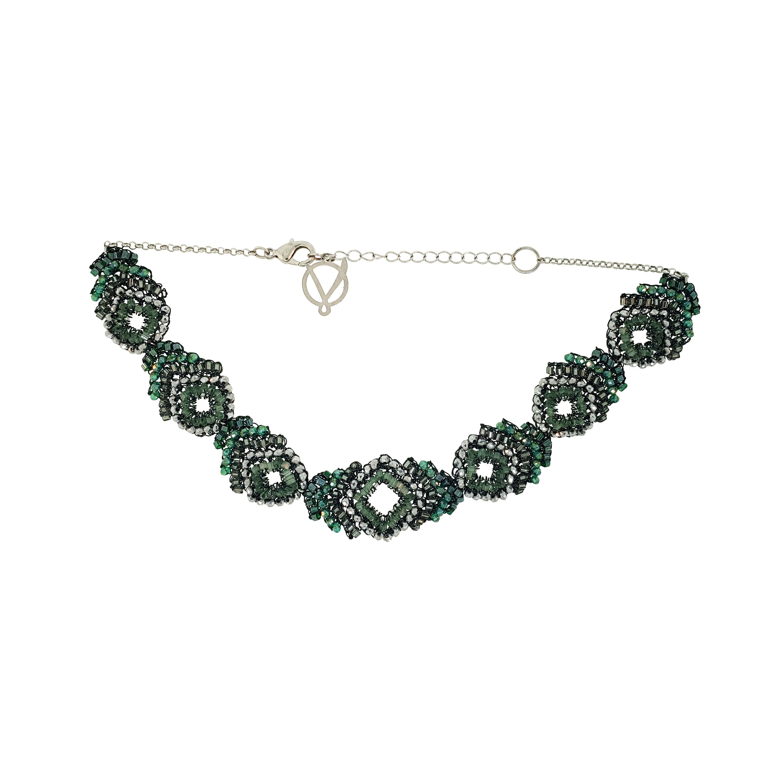 Moss Green Mix Puzzle Chocker Handmade Crochet Necklace – Lavish