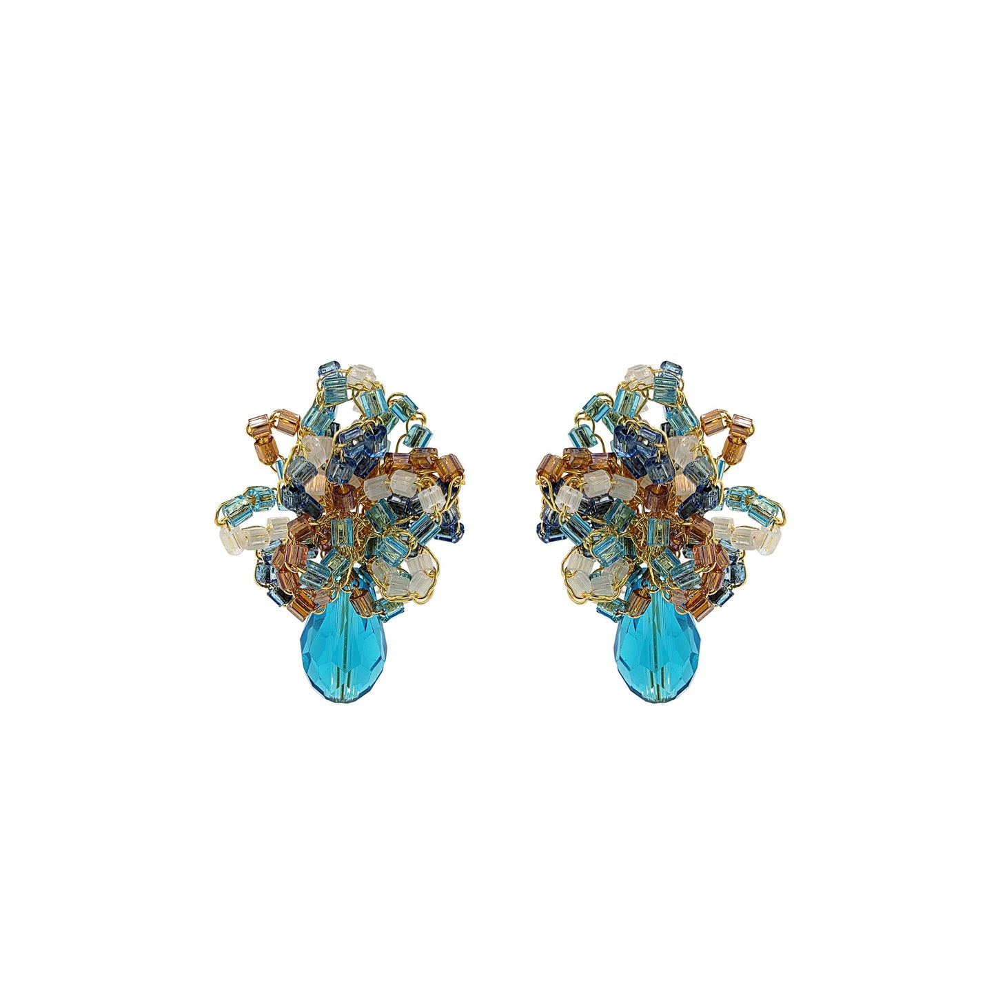 Seafoam Blue Mix Drizzle Mini Post Handmade Earrings