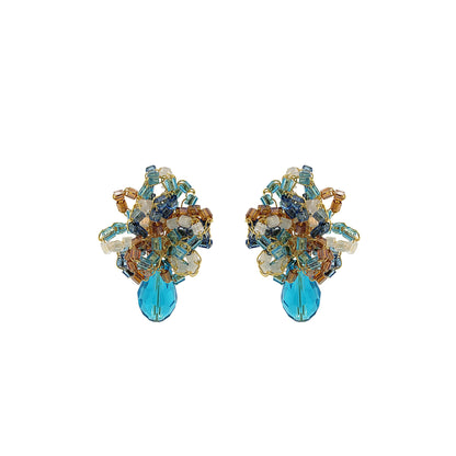 Seafoam Blue Mix Drizzle Mini Post Handmade Earrings