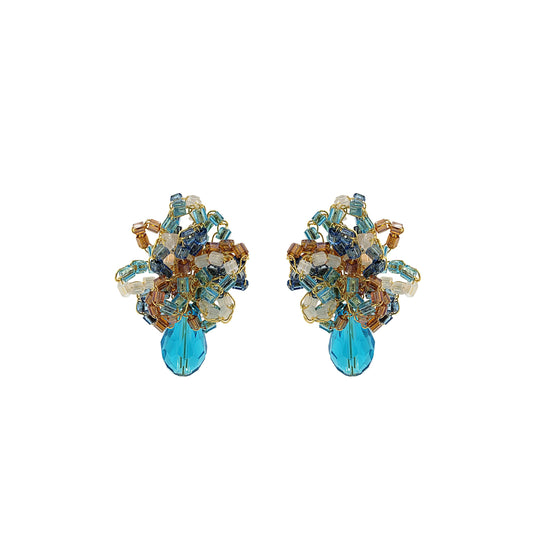 Seafoam Blue Mix Drizzle Mini Post Handmade Earrings