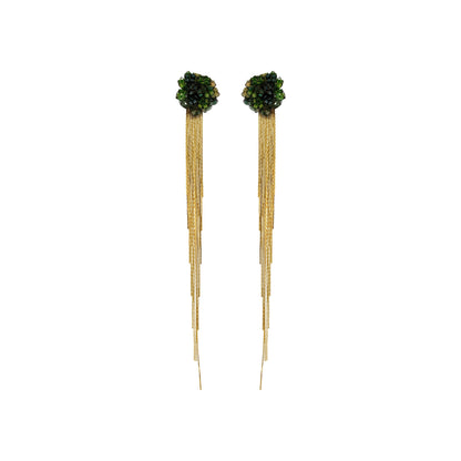 Forest Green Mix Drizzle Fringe Handmade Crochet Earrings