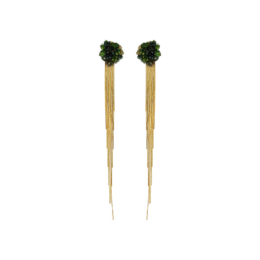 Forest Green Mix Drizzle Fringe Handmade Crochet Earrings