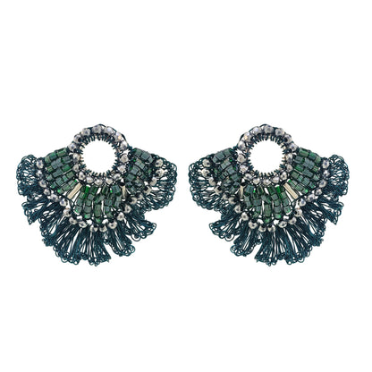 Moss Green Mix Crown Ruffled Handmade Crochet Earrings