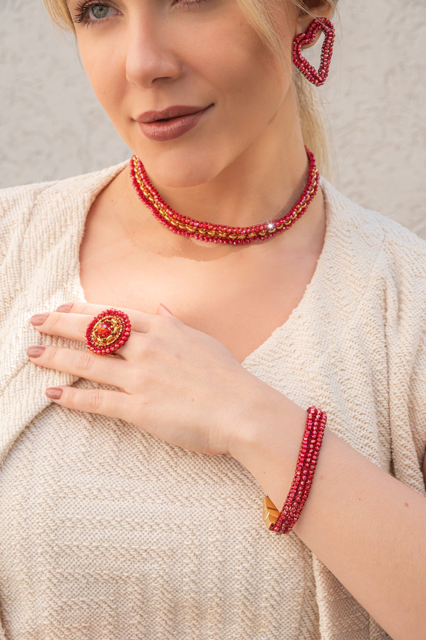 Red & Gold Flux Handmade Crochet Chocker Necklace