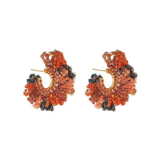 Mystic Amber Mix Marigold Hoop Handmade Crochet Earrings