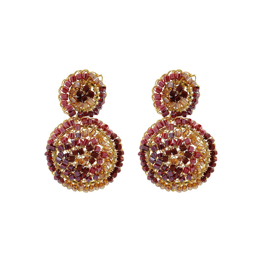 Crimson Red Mix Dahlia Mini Handmade Crochet Earrings