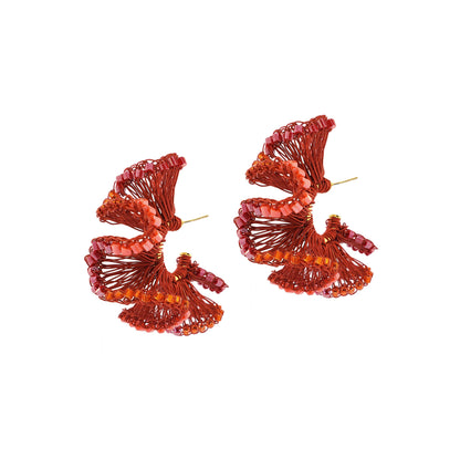Coral Red Mix Rio Hoops Handmade Crochet Earrings