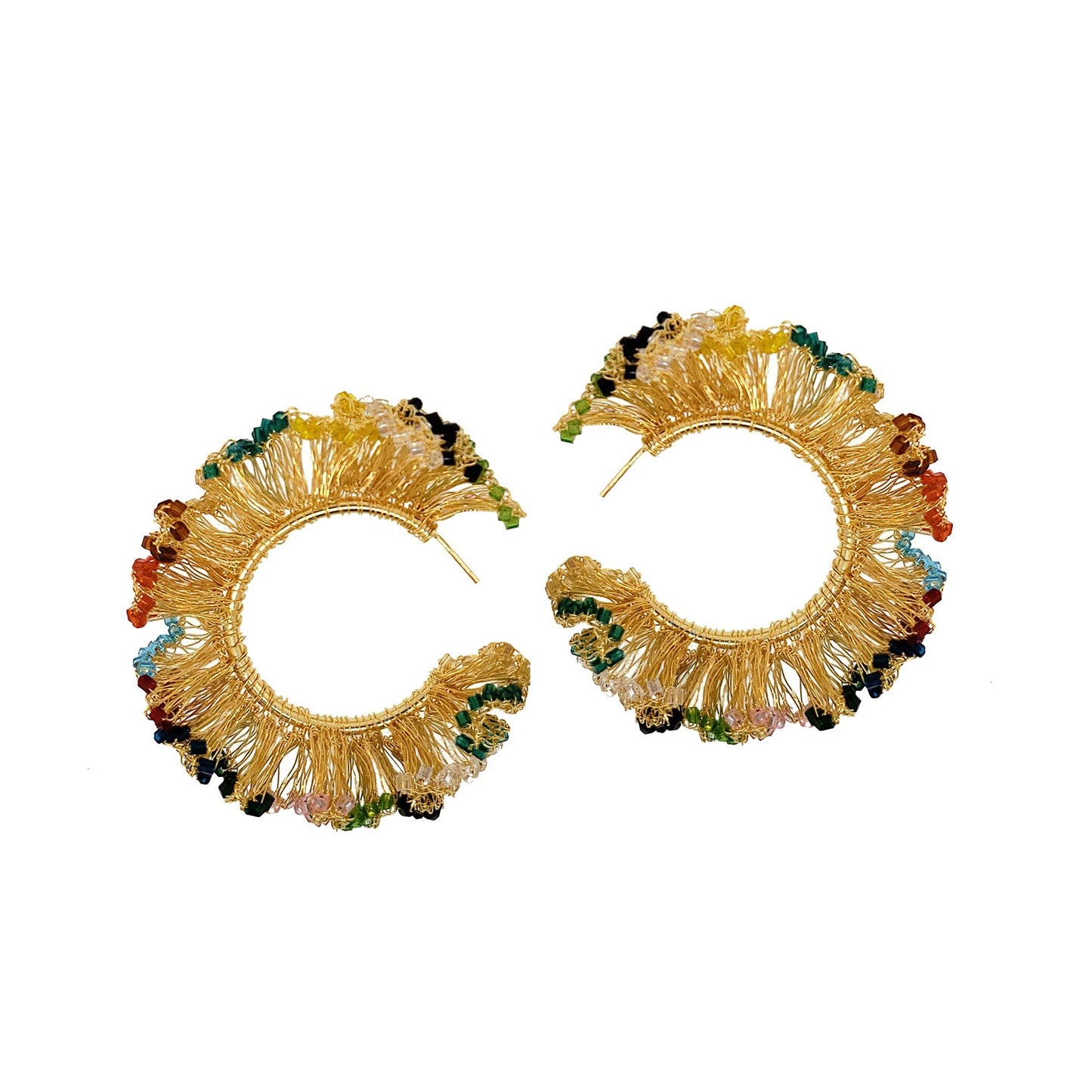 Multi & Gold Rio Maxi Hoops Handmade Crochet Earrings
