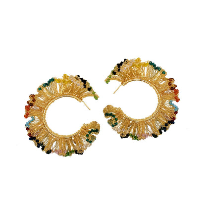 Multi & Gold Rio Maxi Hoops Handmade Crochet Earrings