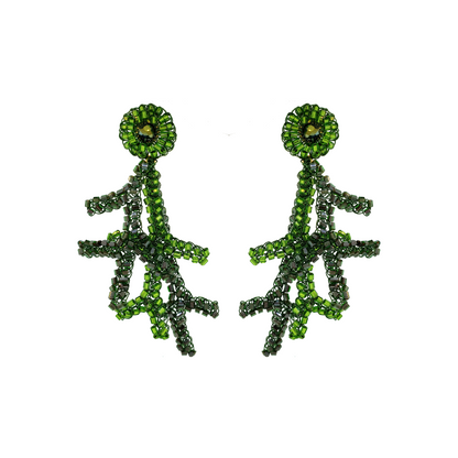 Green Mix Coral Handmade Crochet Earrings