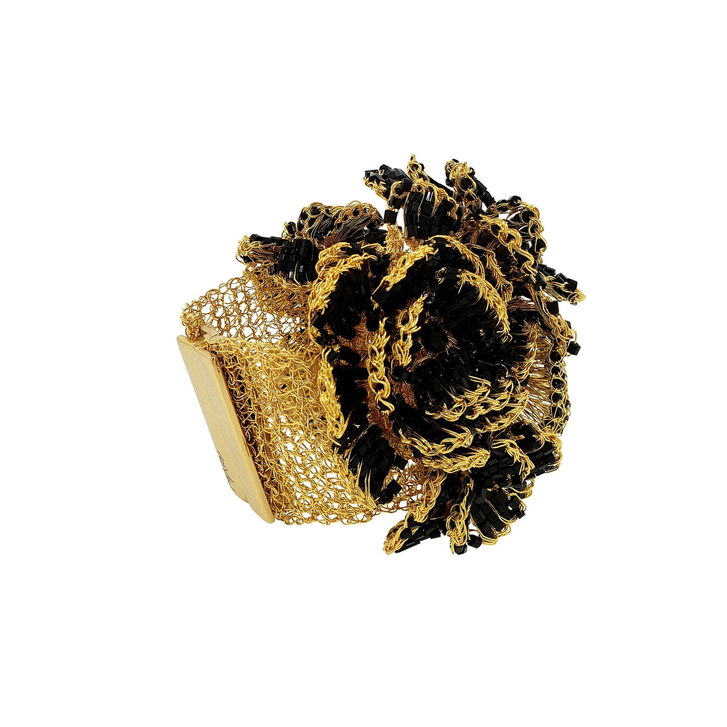 Black & Gold Blossom Maxi Handmade Crochet Bracelet