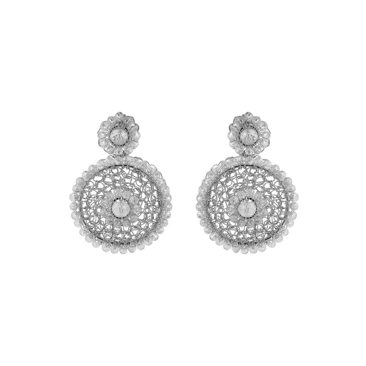 Clear & Silver Minerva Drop Handmade Crochet Earrings