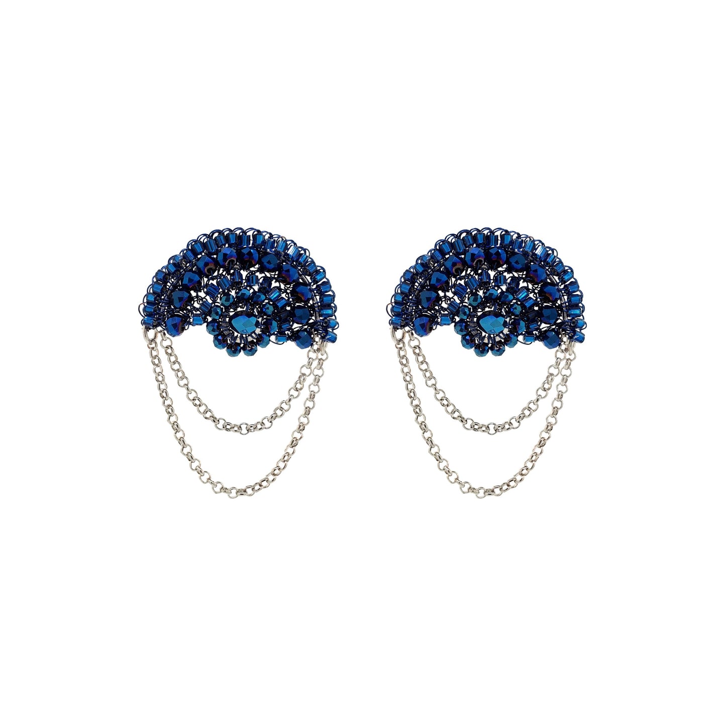 Blue & Silver Freya Round Posts Handmade Crochet Earrings