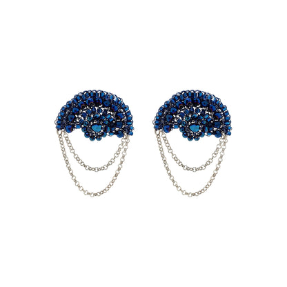 Blue & Silver Freya Round Posts Handmade Crochet Earrings