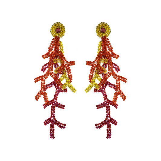 Long Neon Mix Coral Branches Handmade Crochet Earrings