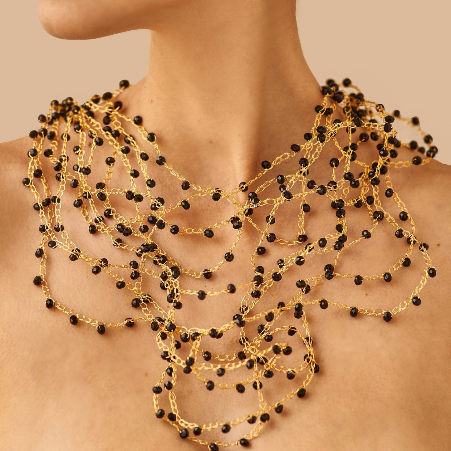 Black & Gold Multi-Strings Handmade Crochet Necklace