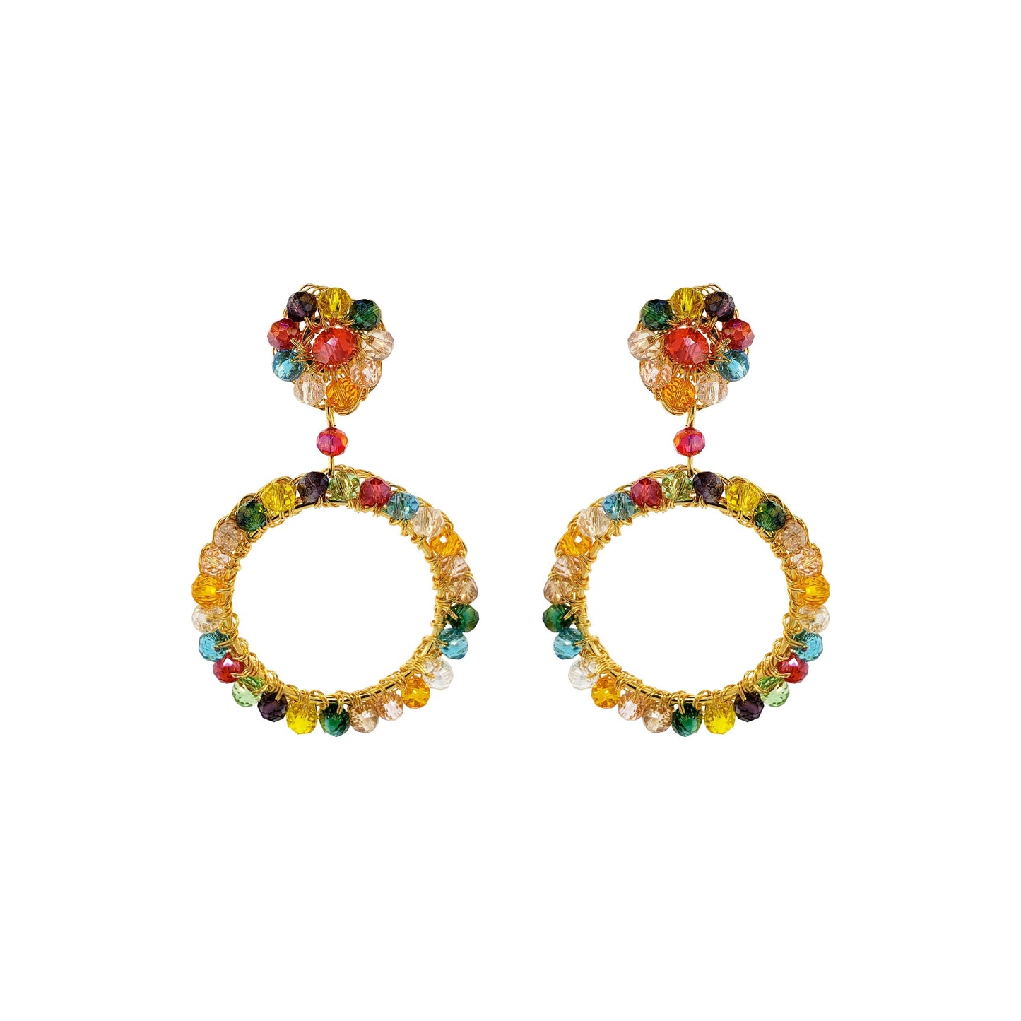 Multicolor & Gold Leah Handmade Crochet Earrings