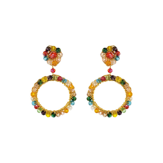 Multicolor & Gold Leah Handmade Crochet Earrings