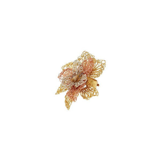 Trio Gold Mix Rose Spikes Handmade Crochet Ring