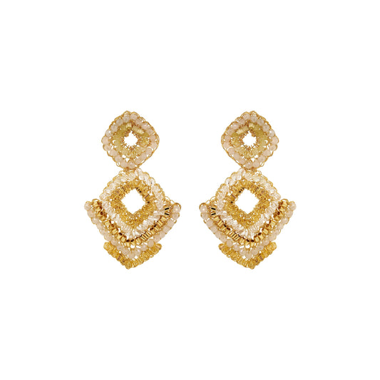 Camel Nude Mix Tiles Dangle Handmade Crochet Earrings